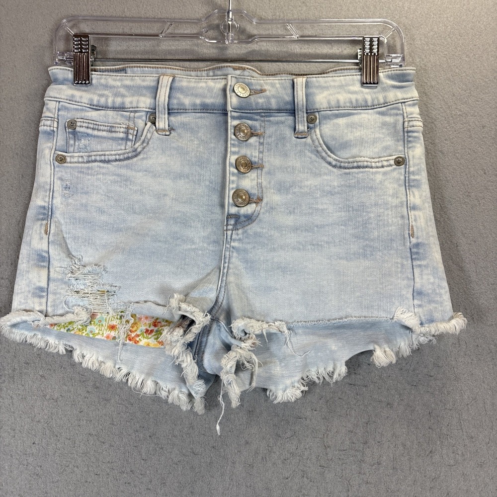American Eagle Next Level Stretch Hi Rise Shortie Button Fly Light Wash Size 4